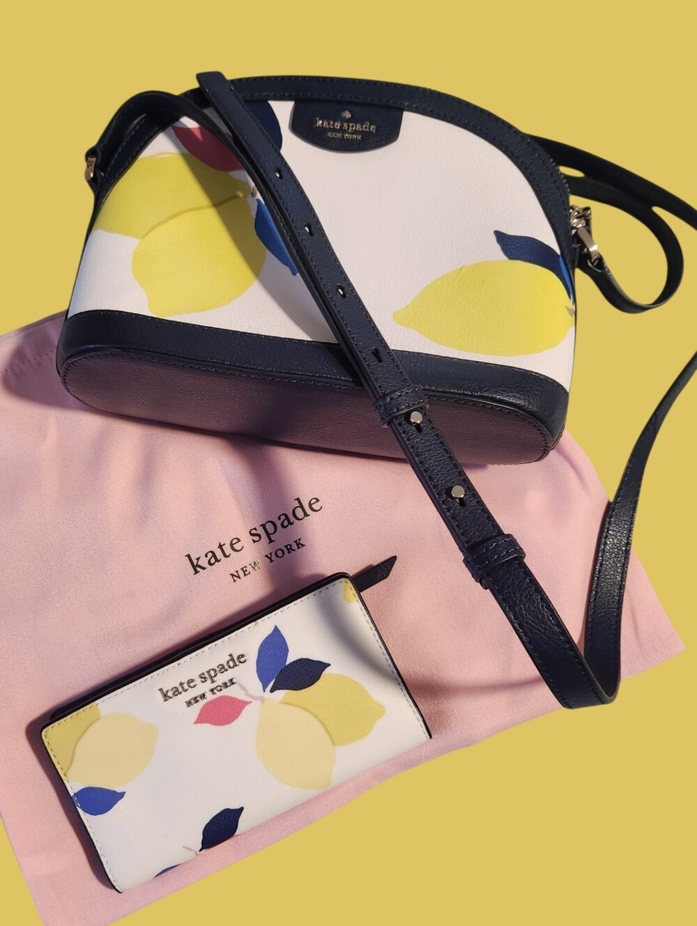 Kate Spade "Sylvia" Lemon Zest Dome Crossbody , Wallet And Dusty